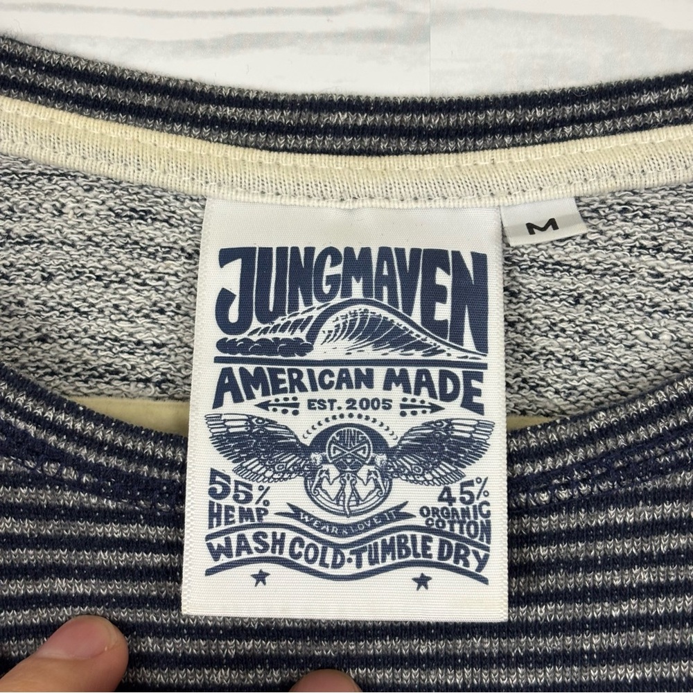 Jungmaven Gray Stripe Organic Cotton/Hemp Long Sleeve T-Shirt Size Medium - Picture 3 of 6
